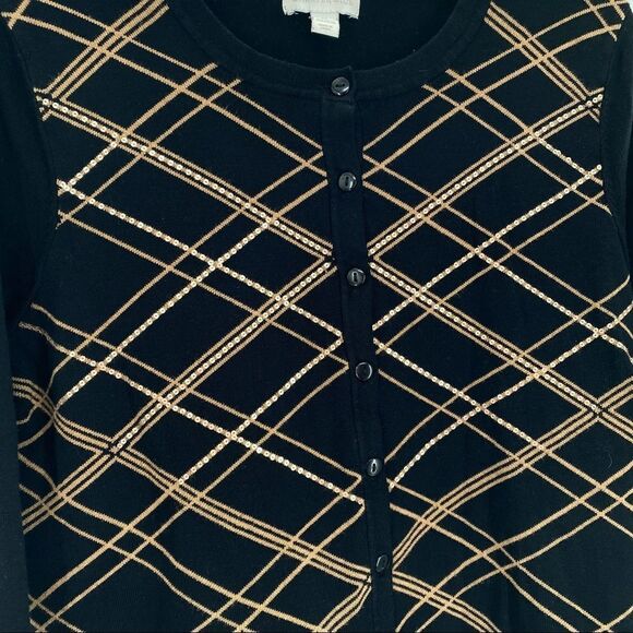 CHARTER CLUB Black Sequin Button front Cardigan - Picture 4 of 8